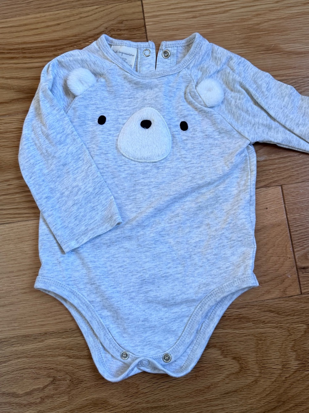 First Impressions Light Gray Bear Applique One-Piece Bodysuit